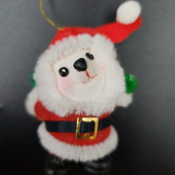 Vintage Advertising Flocked Christmas Ornament Santa Bear Loves Travel Stop RARE - Picture 3 of 11